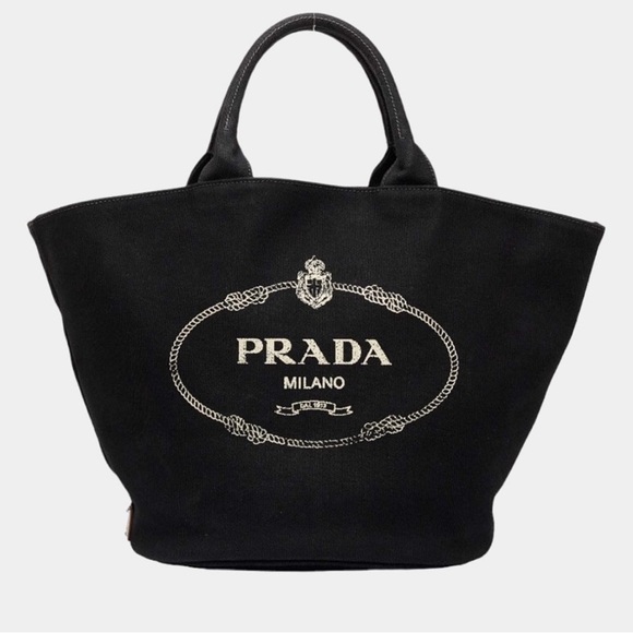 PRADA Canapa Tote bag Beach Bag - Black Canvas with strap and pouch LARGE. - Picture 3 of 10
